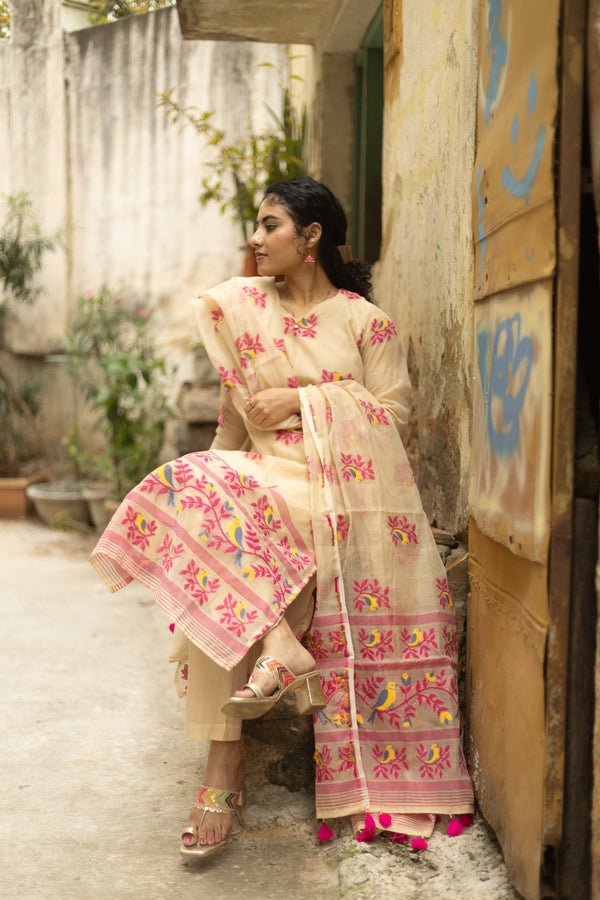 πΈ Vritika β Jamdani Garden Whisper Bloom with Grace in Handcrafted Jamdaani Cotton Suit sets πΈ