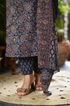Ishin Ajrak Cotton Blue Suit sets