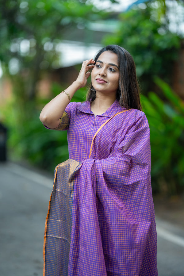 💜 Grace with Kanchi Cotton Traditional Checks & Zari Brilliance 💜