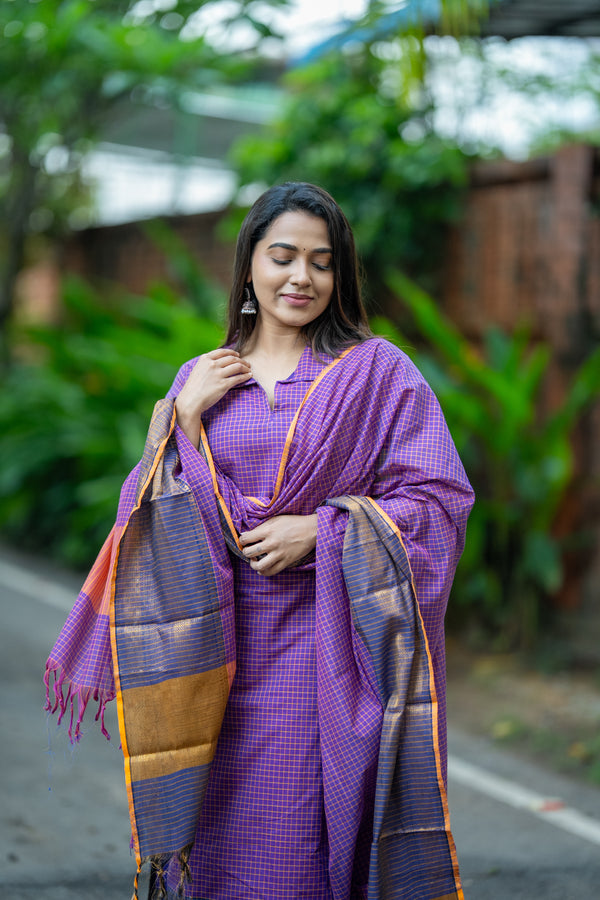 💜 Grace with Kanchi Cotton Traditional Checks & Zari Brilliance 💜