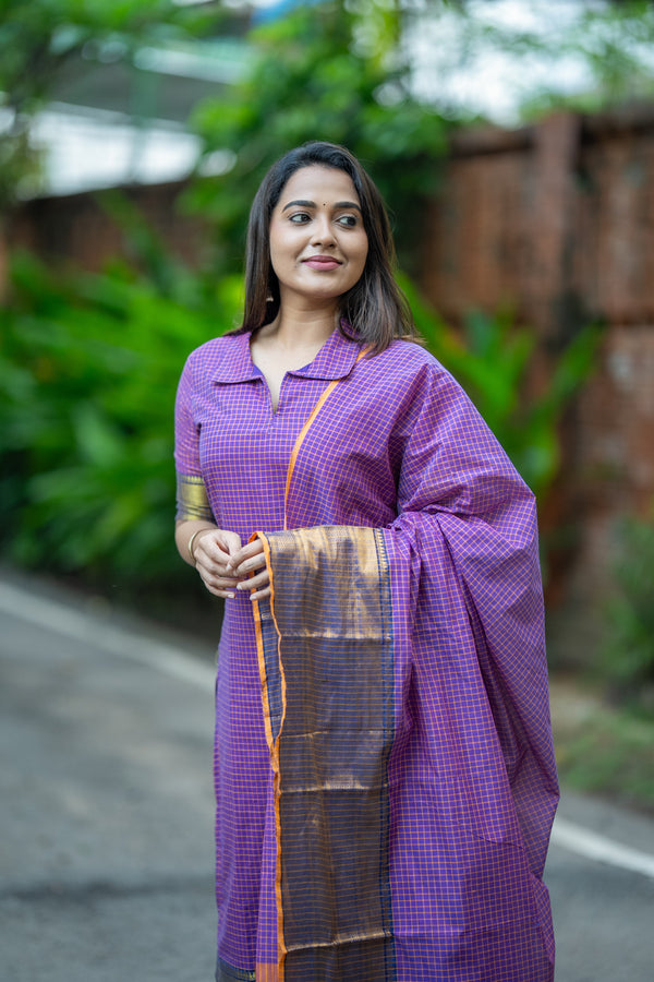 💜 Grace with Kanchi Cotton Traditional Checks & Zari Brilliance 💜