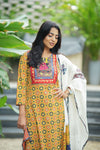 Ruhika Mustard Medley Ajrak Applique Kurta Set