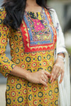Ruhika Mustard Medley Ajrak Applique Kurta Set