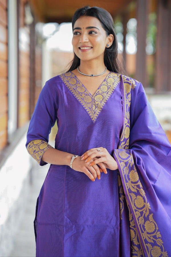 Vaibhavi Royal Purple Silk Kurta Set