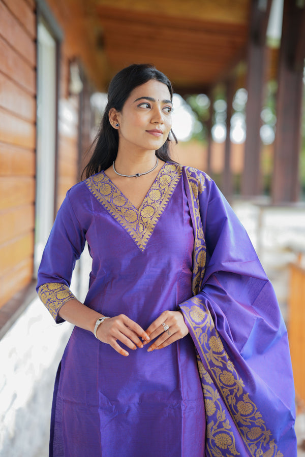 Vaibhavi Royal Purple Silk Kurta Set