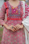 Chandrika Red Applique Ajrak Kurta Set
