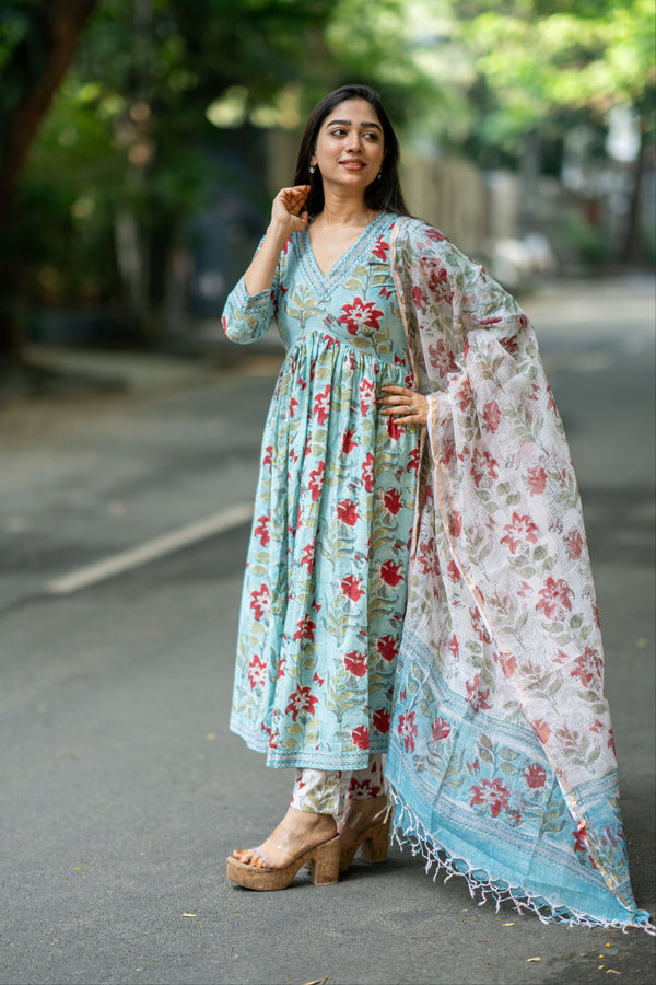 Mahira Handblock Alia Anarkali Set