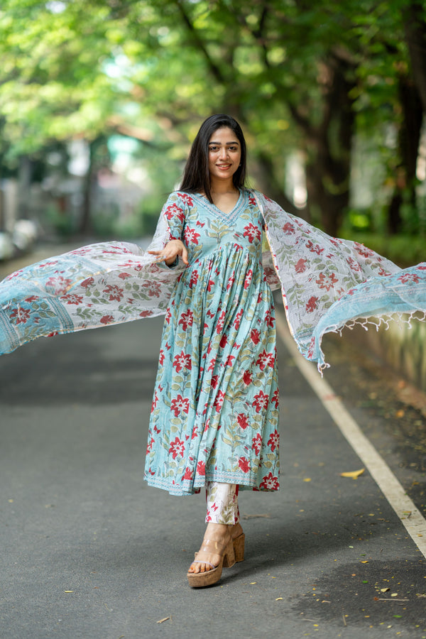 Mahira Handblock Alia Anarkali Set