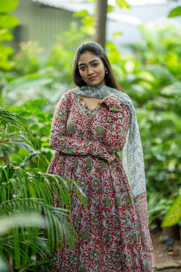 Kalangi Bagru Hand Block Cotton Anarkali