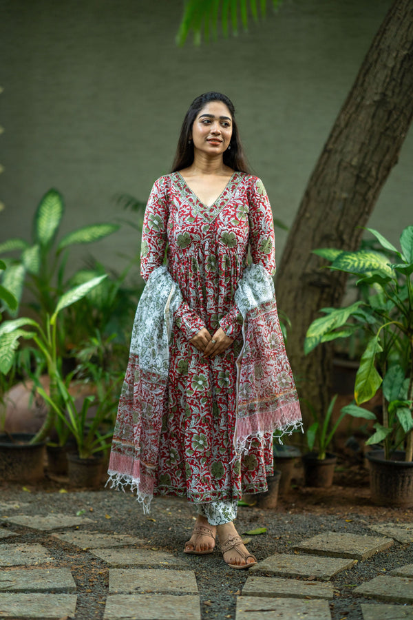 Kalangi Bagru Hand Block Cotton Anarkali