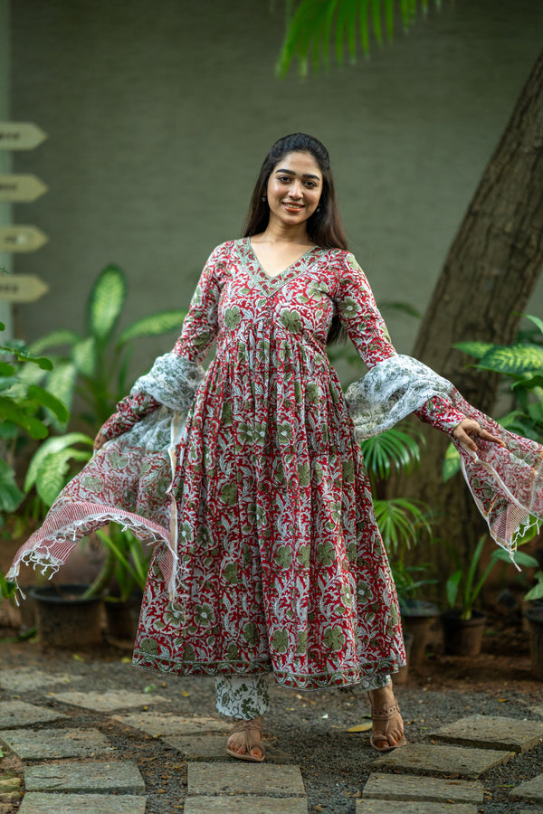 Kalangi Bagru Hand Block Cotton Anarkali