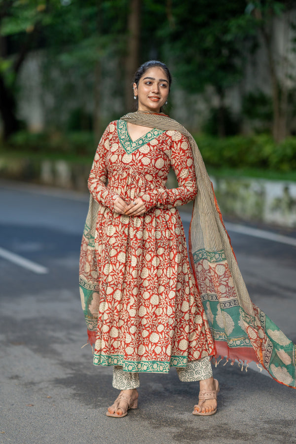 Nakshatra Bagru Hand Block Cotton Anarkali