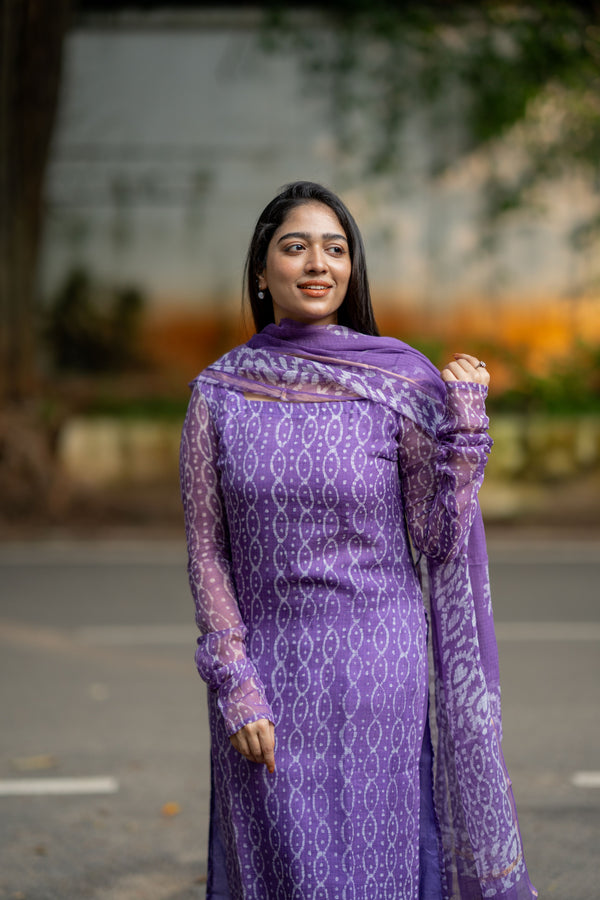 Mallika Bagru Hand Block Kota Doria Golden Zari Border Suit Sets-Pure Kota Doria handloom