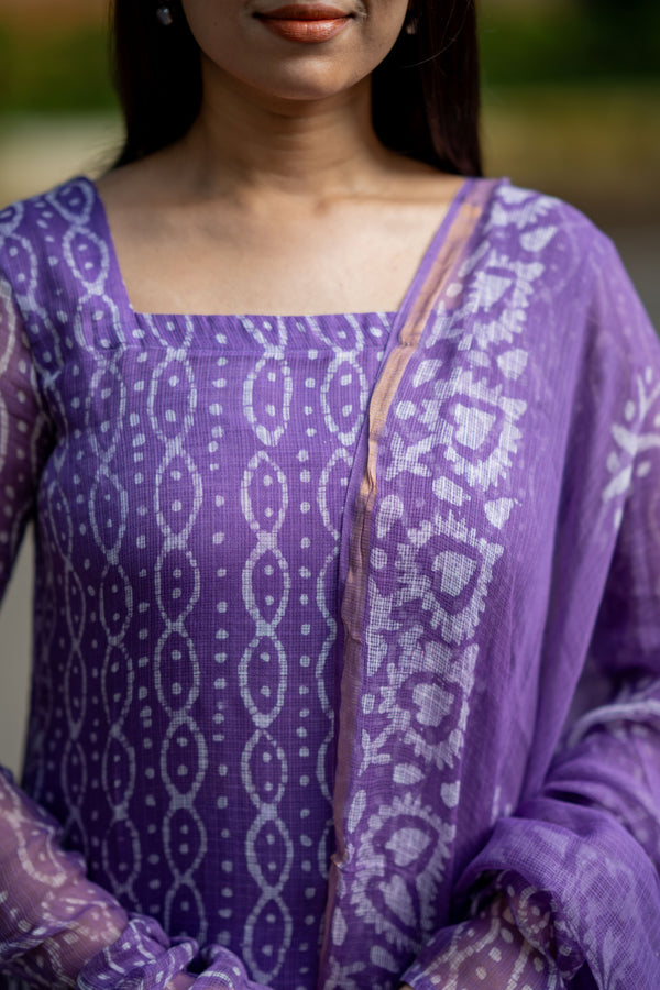 Mallika Bagru Hand Block Kota Doria Golden Zari Border Suit Sets-Pure Kota Doria handloom