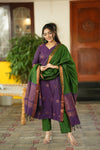 ๐ฟ โRegal Weave โ Purple & Green Pochampally Setโ