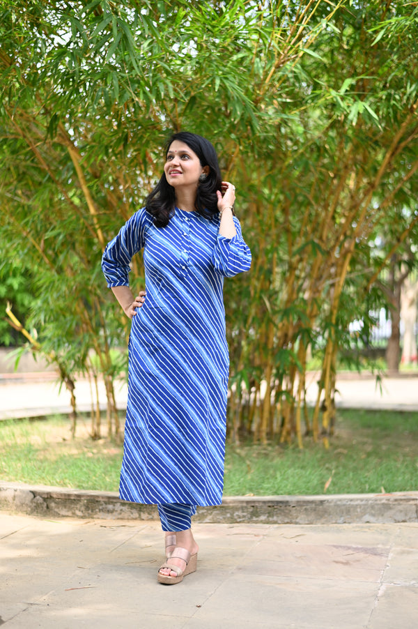 Suhani Blue Striped Casual Kurta Pant Set