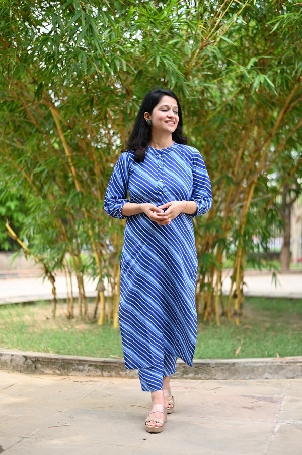 Suhani Blue Striped Casual Kurta Pant Set