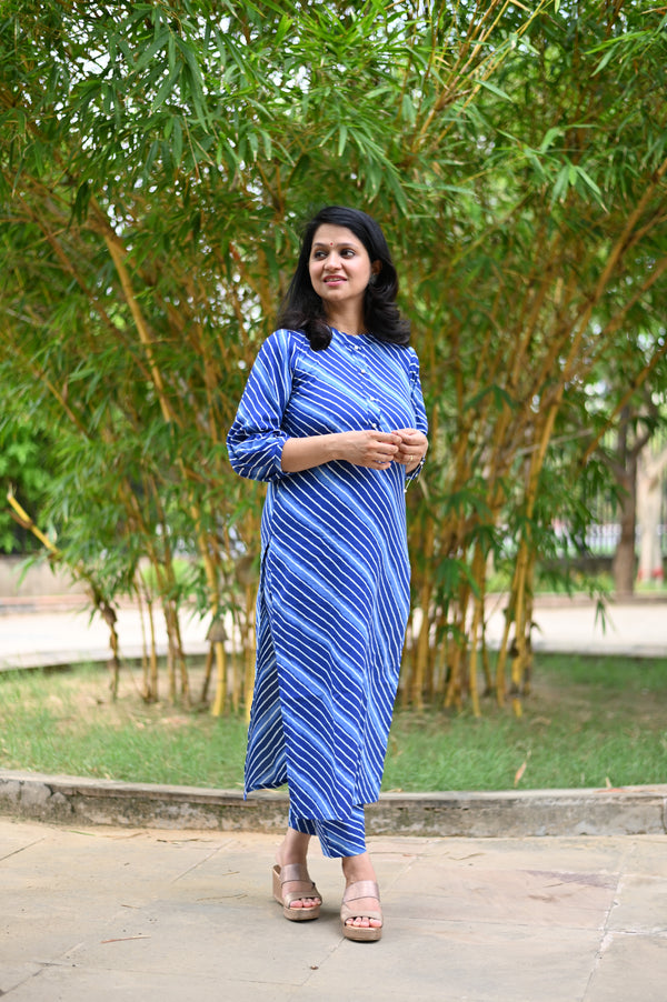 Suhani Blue Striped Casual Kurta Pant Set