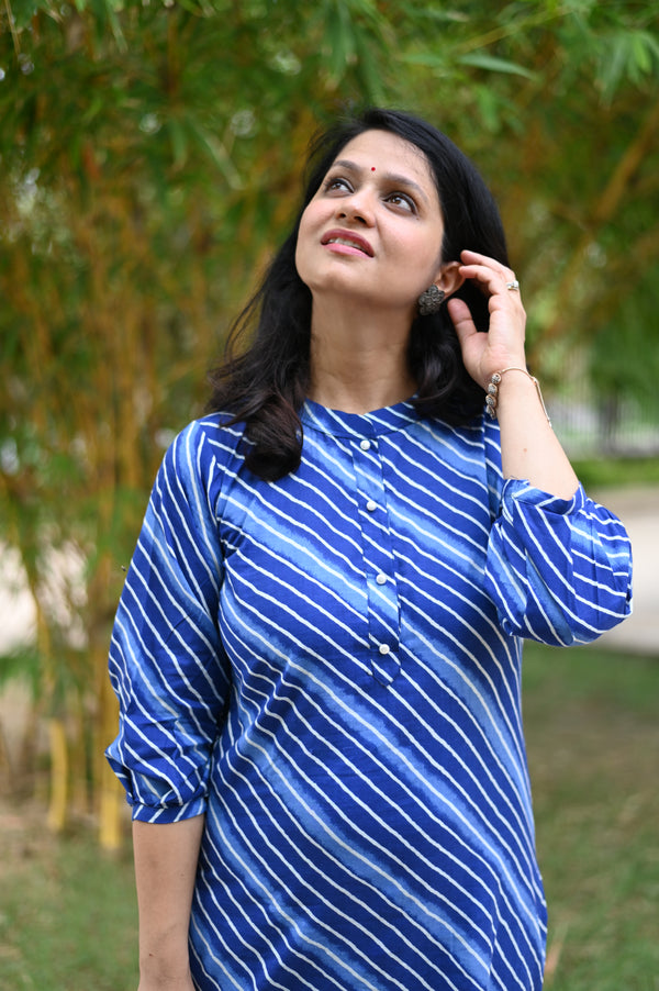 Suhani Blue Striped Casual Kurta Pant Set