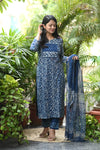 Meherbaan Indigo Bloom Handblock Suit Set πΏ