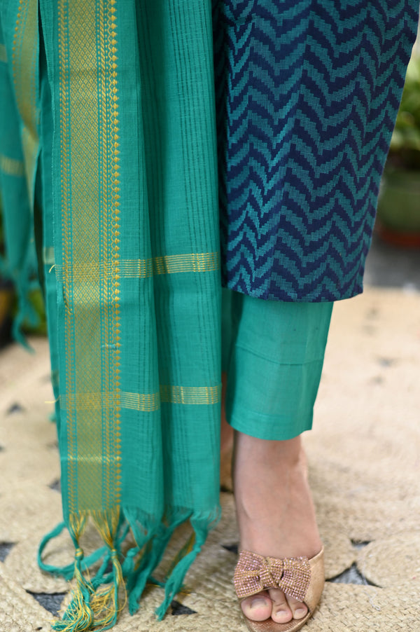 Folk Teal Tranquility Handloom Suits Set