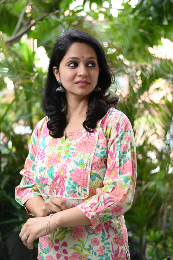 Aabha Floral Pastel Ethnic Kurta Set