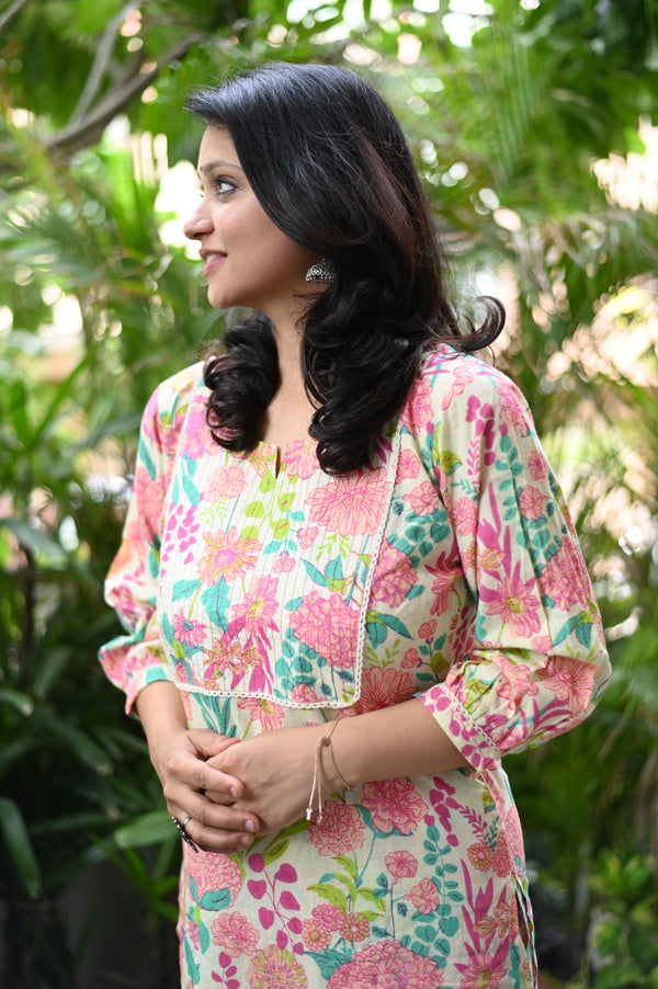 Aabha Floral Pastel Ethnic Kurta Set