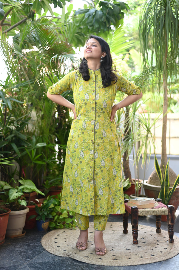 Pranavi Leafy Green Kurta Pant Set