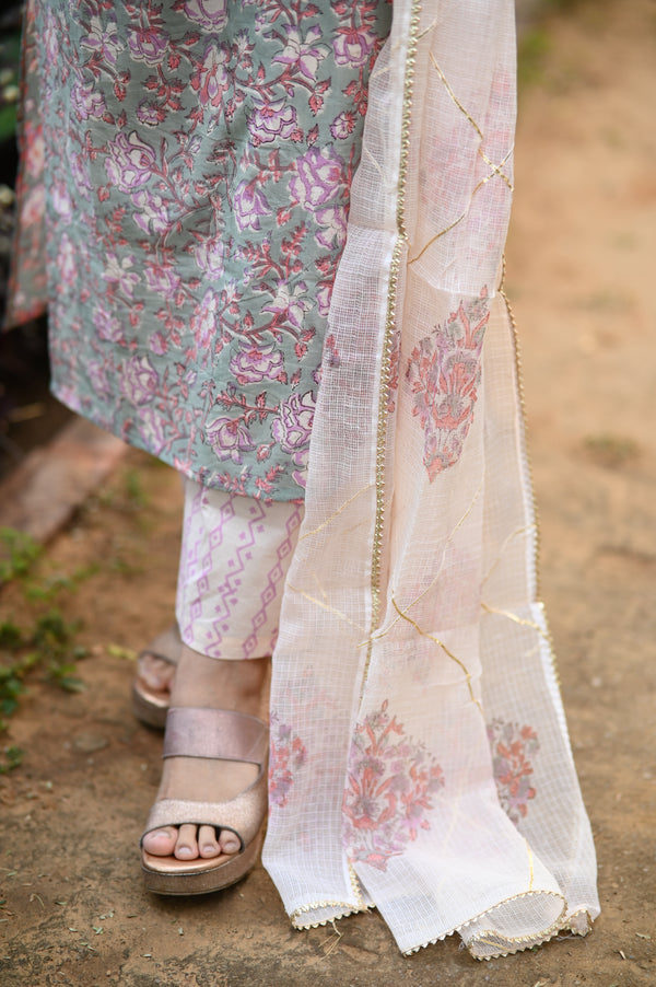 Gulraahi Hand Block Suit set with Dupatta