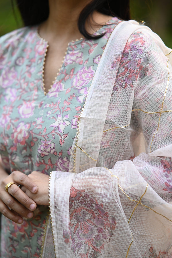 Gulraahi Hand Block Suit set with Dupatta