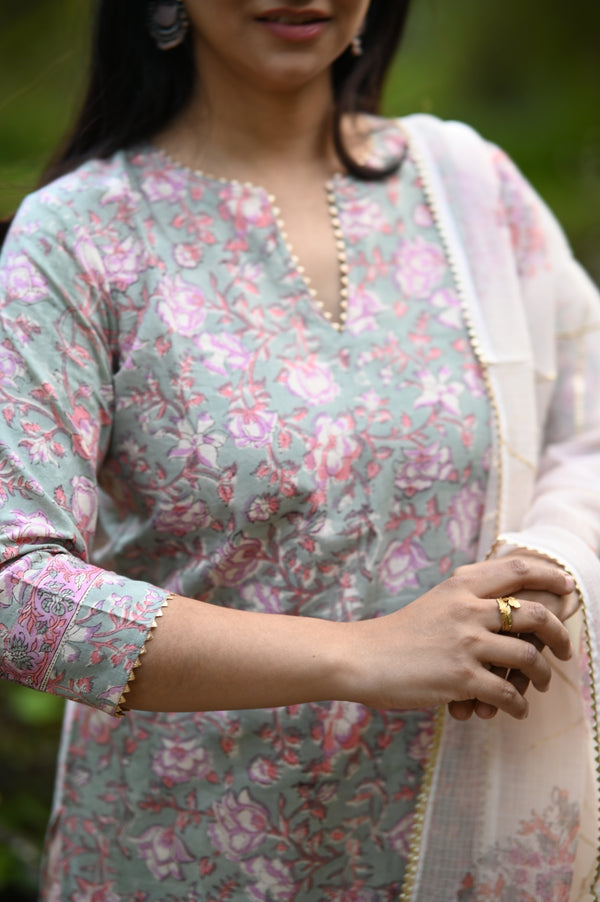 Gulraahi Hand Block Suit set with Dupatta