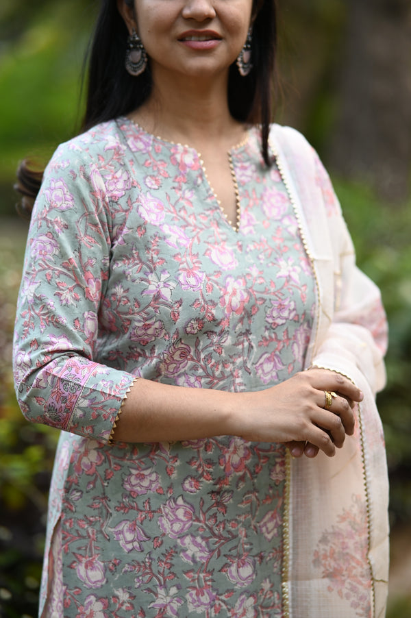 Gulraahi Hand Block Suit set with Dupatta