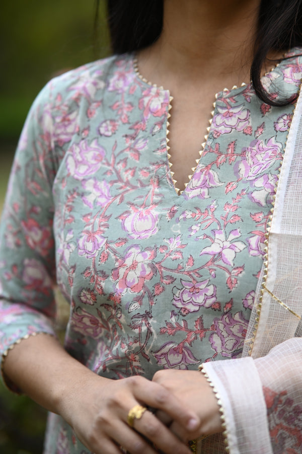 Gulraahi Hand Block Suit set with Dupatta