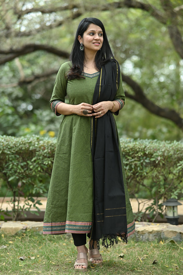 Olive Black Elegance Anarkali