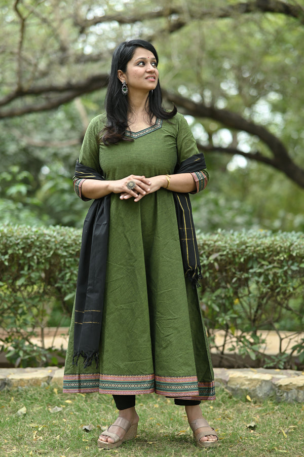 Olive Black Elegance Anarkali