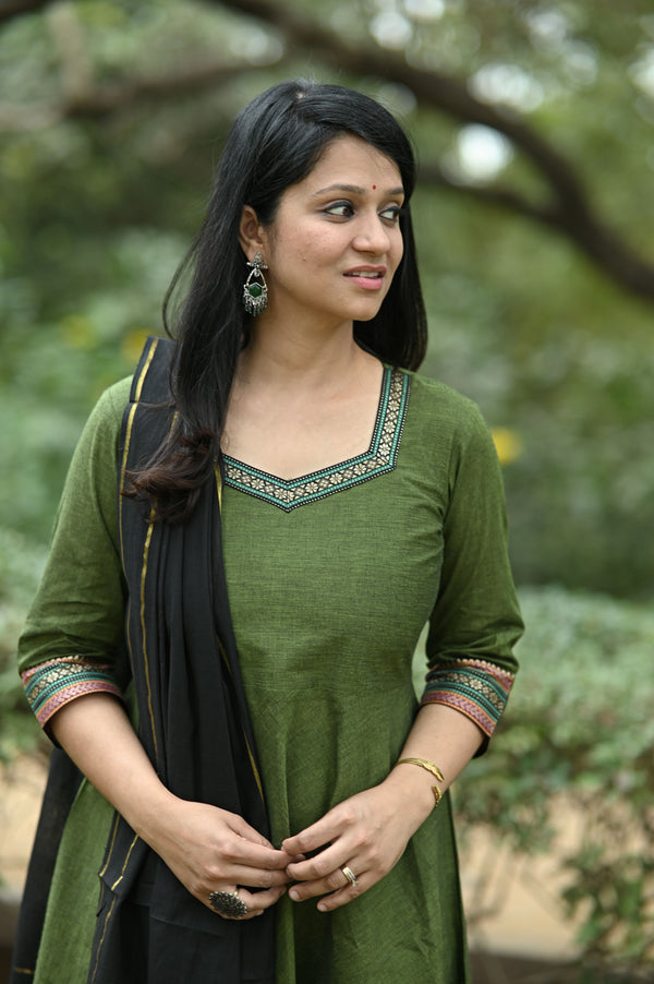 Olive Black Elegance Anarkali