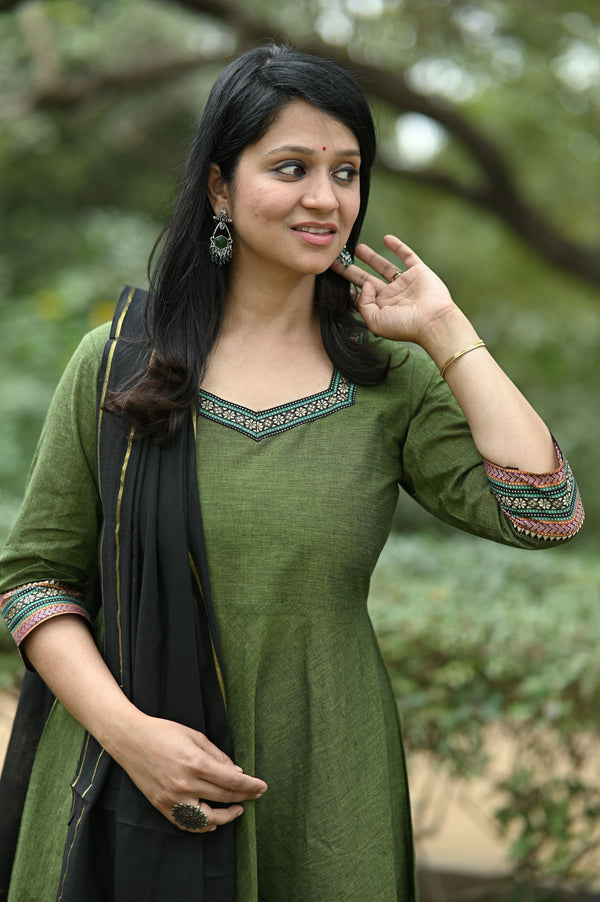 Olive Black Elegance Anarkali