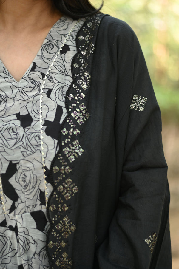 Noir Blossom Chanderi Anarkali Set