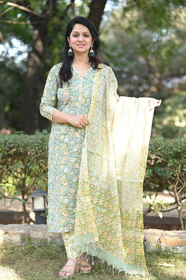 Karigari Hand block Suit set with Dupatta