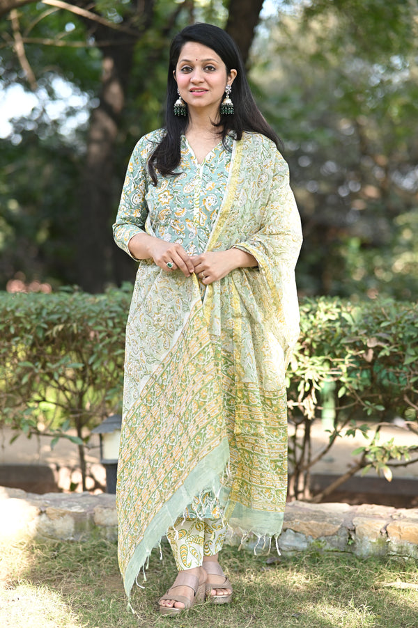 Karigari Hand block Suit set with Dupatta