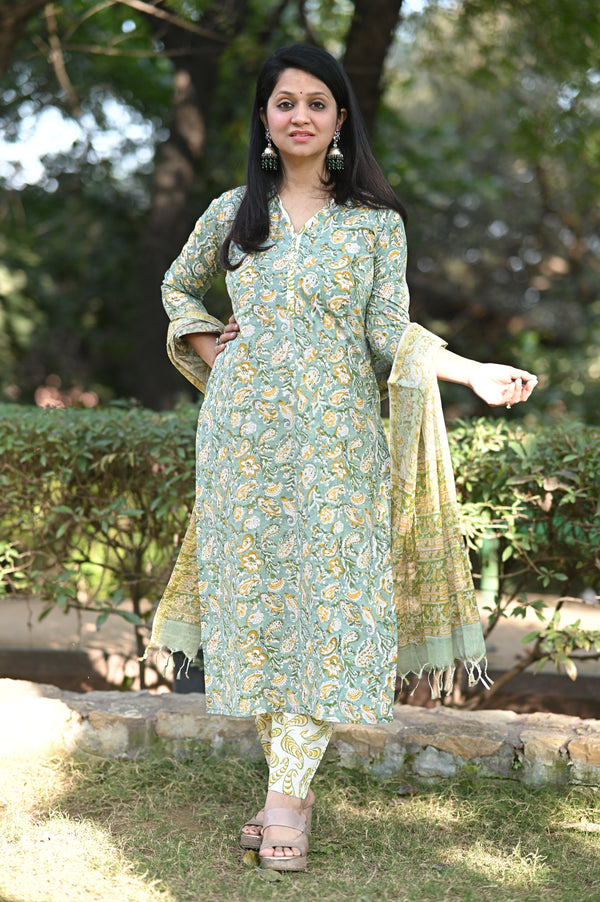 Karigari Hand block Suit set with Dupatta