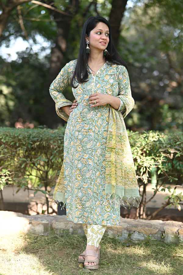 Karigari Hand block Suit set with Dupatta