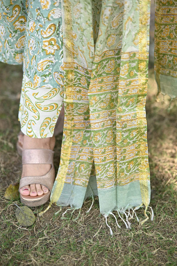 Karigari Hand block Suit set with Dupatta