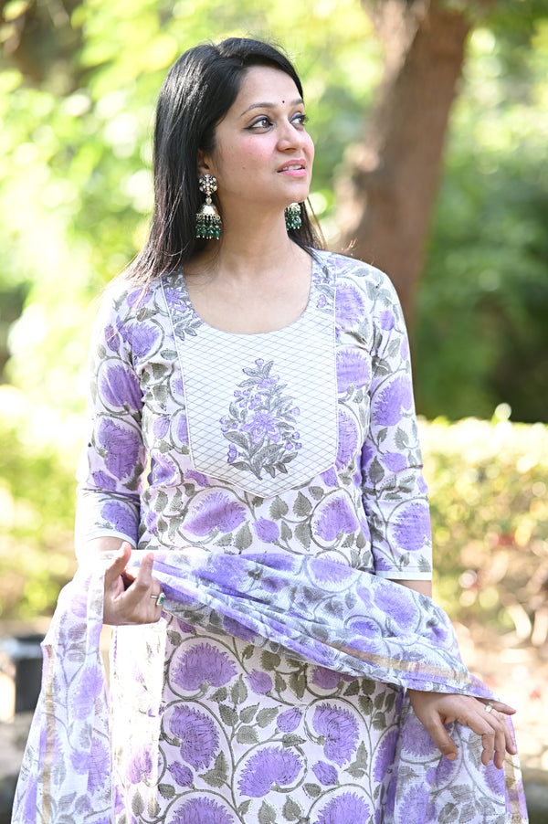 Padmaja Fresh FloralsHand block Suit Set with Dupatta