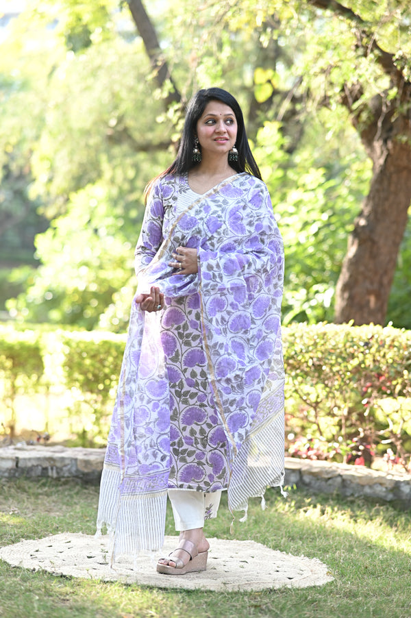 Padmaja Fresh FloralsHand block Suit Set with Dupatta