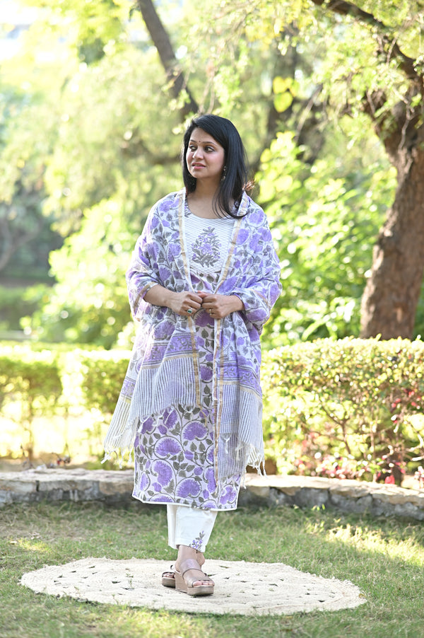 Padmaja Fresh FloralsHand block Suit Set with Dupatta