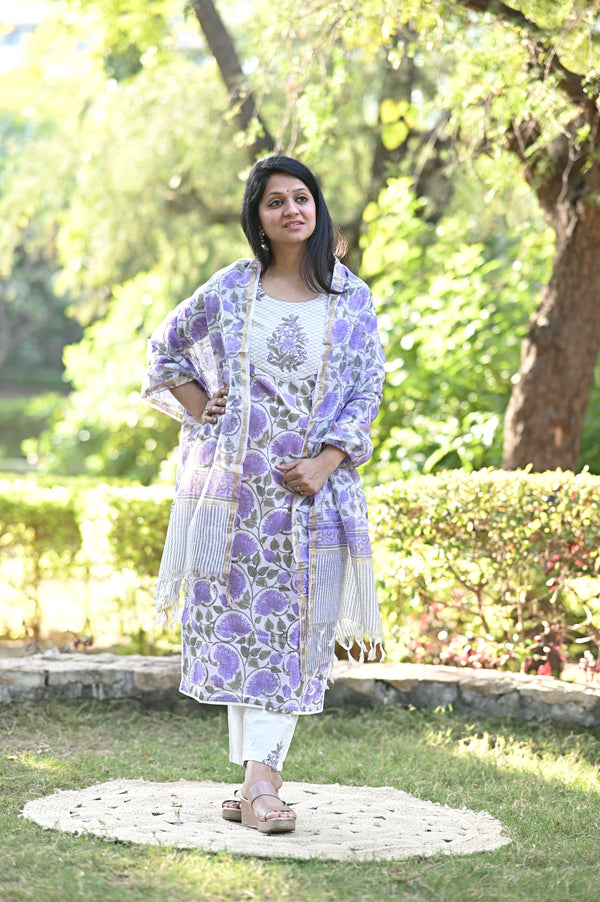 Padmaja Fresh FloralsHand block Suit Set with Dupatta