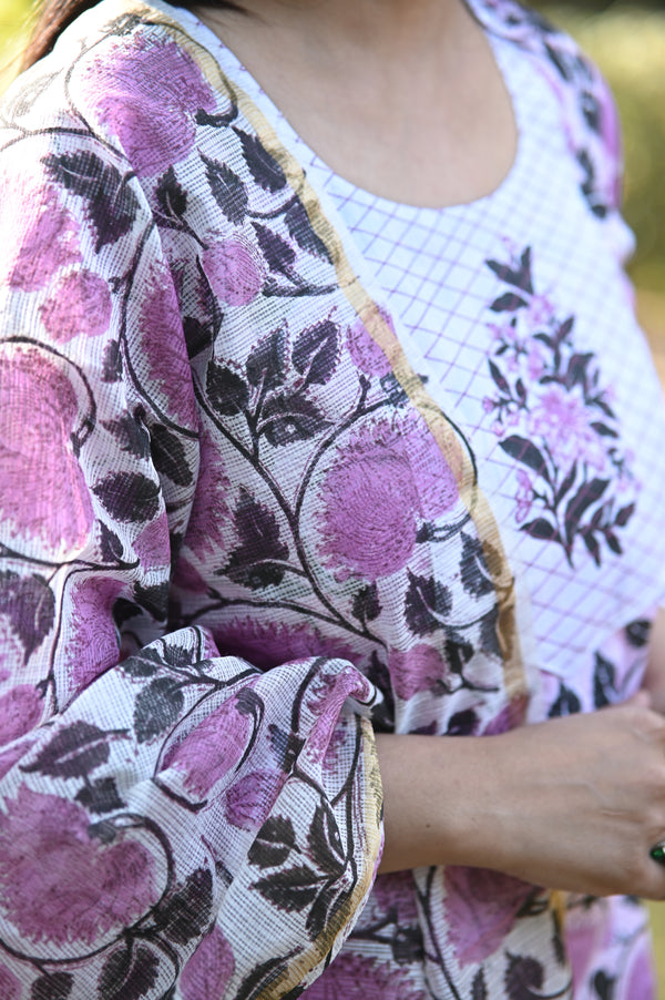 Padmaja Fresh FloralsHand block Suit Set with Dupatta
