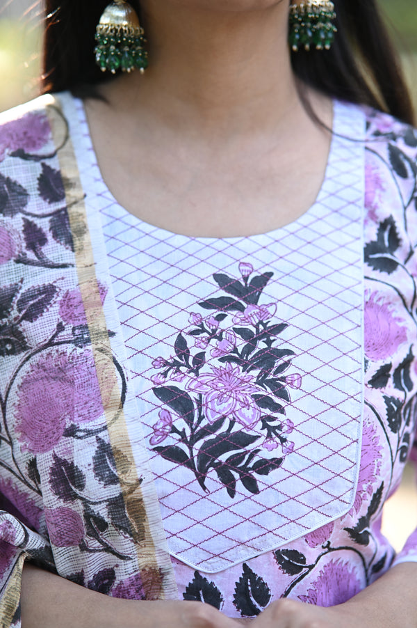 Padmaja Fresh FloralsHand block Suit Set with Dupatta