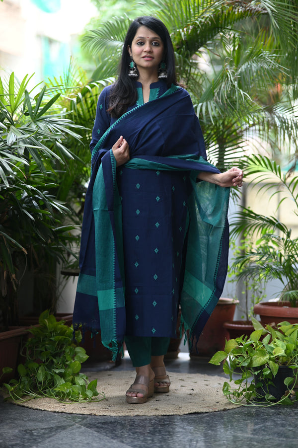 Sootra - Cotton Kurta Set with Woven Dupatta